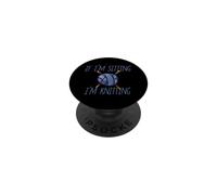 Blue If I'm sitting I'm Knitting Yarn Ball illustration PopSockets Adhesive PopGrip