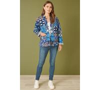 Blue Indian Patchwork Print Reversible Cotton Quilted Jacket Yumi Blue 10