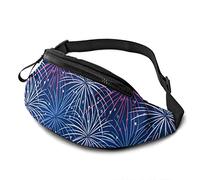 Blue Ink Hand Drawn Fireworks Adjustable Fanny Pack Waist Bags with Headphone Hole for Sports Workout Traveling Running