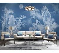 Blue Ink Hand Drawn Landscape Birds Moon 3D Wallpaper Luxury Home Dining Decor Paste Sofa Living Room The Wall for Bedroom Mural-300cm×210cm