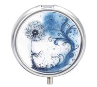 Blue Ink Painting Style Pill Box Medicine Pill Organizer 3 Compartment Daily Pill Case Small Pill Container Round Pill Holder Travel Pill Box Metal Pill Case for Purse Pocket