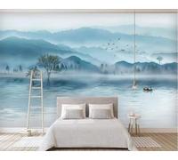 Blue Ink Wash Landscape Flying Birds Trees 3D Wallpaper Luxury Home Dining Decor Paste Sofa Living Room The Wall for Bedroom Mural-250cm×170cm