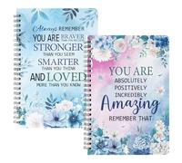 Blue Inspirational Teacher Notebooks Set - 2Pack Watercolor Floral Motivational Spiral Notebooks A5 Wirebound Lined Journal Writing Hardcover for School Office Supplies Teacher Appreciation Gift