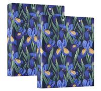 Blue Iris Flower 3 D-Ring Binder A4 2 Pack with 200 Sheet for Kids School Supplies Women Men Office