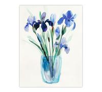 Artery8 Blue Iris Flower Bouquet Vase Floral Watercolour Living Room Extra Large XL Wall Art Poster Print