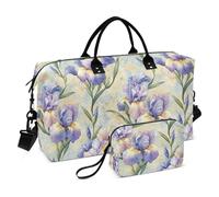 Blue Iris Flowers Decorative Carry On Weekend Bag Large Gym Bag with Toiletry Bag for Gym Large Capacity bolso Viajero para Mujer