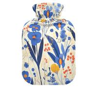 Blue Iris White Background Modern Scandinavian hot Waterbottle with Soft Cover, 1L hot Water Bags for Menstrual Cramps, Hand Feet Warmer, compresas calientes para el vientre
