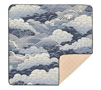 Blue Japanese Cloud Ukiyo-e Large Non-Slip Baby Activity Play Mat for Indoor Outdoor Water Resistant Travel Play Mat for Babies Infants Toddlers, 50'' x 50''