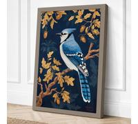 Blue Jay Among Oak Modern Canvas Wall Art Print 24x16 Inch (61 x 41 cm)