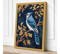 Blue Jay Among Oak Modern Canvas Wall Art Print 24x16 Inch (61 x 41 cm)