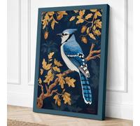 Blue Jay Among Oak Modern Canvas Wall Art Print 36x24 Inch (91 x 61 cm)