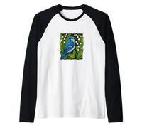Blue Jay and Lily of The Valley Birdwatching Nature Art Raglan Baseball Tee