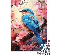 Blue Jay Bird 1000 Piece Jigsaw Puzzle Paper for Adults Spring Cherry Blossom Scene Jigsaw Puzzle for Family Relaxation Focus Home Decor Gift 52x38cm/1000pcs