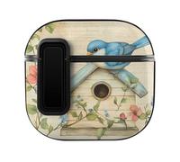 Blue Jay Bird Birdhouse Flower Bluetooth Headphone Case Earphone Protective Cover with Magnets Lock Compatible with Airpods 4