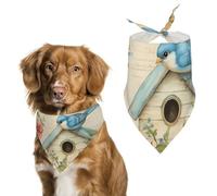 Blue Jay Bird Birdhouse Flower Dog Bandanas Print Triangle Scarf Adjustable Dog Bibs Handkerchief Holiday Party Costumes
