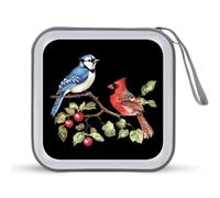 Blue Jay Bird Cardinal Bird Funny CD Case 40 Capacity DVD Holder Portable Storage Disc Binder Wallet for Car Home Travel