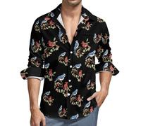 Blue Jay Bird Cardinal Bird Men's Long Sleeve Button Down Shirts Casual Regular Fit Shirt with Pocket