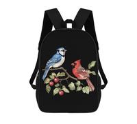 Blue Jay Bird Cardinal Bird Printed 17 Inch Daypack Unisex Shoulder Backpacks Travel Laptop Backpack for Women Men