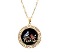 Blue Jay Bird Cardinal Bird Women's Custom Pendant Necklace Round Diamond Necklaces Jewelry Gifts for Men Birthday