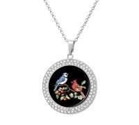 Blue Jay Bird Cardinal Bird Women's Custom Pendant Necklace Round Diamond Necklaces Jewelry Gifts for Men Birthday