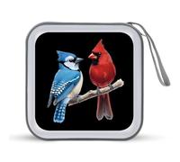 Blue Jay Bird Cardinal Funny CD Holder 40 Capacity DVD Case Disc Protective Storage Organizer Bag for Car Home Travel