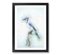 Blue Jay Bird in Abstract Framed Print | A2 Black Framed Wall Art | Ready to Hang | Abstract Fantasy Picture | Living Room Bedroom Lounge Office