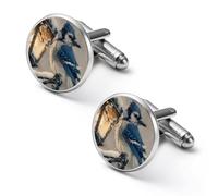 Blue Jay Bird Old Street Men’s Metal Cufflinks Classic Cufflink Jewelry Gift for Studs Tuxedo Shirts Business Wedding
