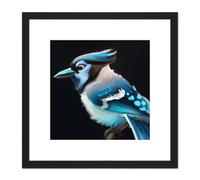 Blue Jay Bird Perched Acrylic Paint on Black Paper Portrait Square Wooden Framed Wall Art Print Picture 8X8 Inch Artery8 Black One Size