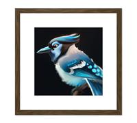Blue Jay Bird Perched Acrylic Paint on Black Paper Portrait Square Wooden Framed Wall Art Print Picture 8X8 Inch Artery8 Brown One Size