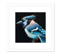 Blue Jay Bird Perched Acrylic Paint on Black Paper Portrait Square Wooden Framed Wall Art Print Picture 8X8 Inch Artery8 White One Size