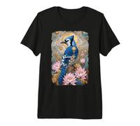 Blue Jay Bird Sunflowers Lotus Flowers Habitat Premium T-Shirt