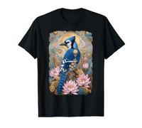 Blue Jay Bird Sunflowers Lotus Flowers Habitat Value Graphic T-Shirt