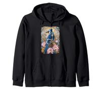 Blue Jay Bird Sunflowers Lotus Flowers Habitat Zip Hoodie