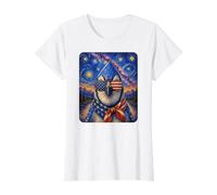 Blue Jay Bird Wearing USA Flag Glasses American Art Value Graphic T-Shirt, Women, White, M