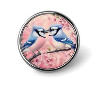 Blue Jay Birds Round Lapel Pin Brooches Badge Holder for Clothes Bags Backpack Hats