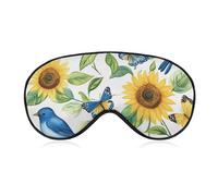 Blue Jay Birds Sunflowers Butterfly Comfortable Sleep Eye Mask Soft Covers for Sleeping with Adjustable Strap