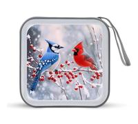 Blue Jay Cardinal Bird Winter Funny CD Case 40 Capacity DVD Holder Portable Storage Disc Binder Wallet for Car Home Travel