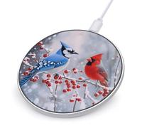 Blue Jay Cardinal Bird Winter Funny Charger Pad with USB Cable | 10W Max Fast Charging Stand Fit for Most Cell Phone (No AC Adapter)