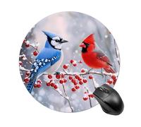 Blue Jay Cardinal Bird Winter Funny Mouse Pads for Home Office | Non-Slip Laptop Mouse Mat with Stitched Edge for Travel 8inch Perfect Size