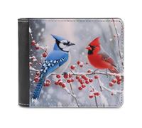 Blue Jay Cardinal Bird Winter Men's Wallet Bifold RFID Blocking Wallet Slim Billfold Pocket with Card Holders for Women