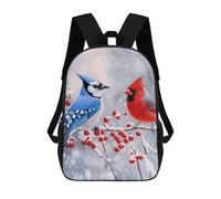 Blue Jay Cardinal Bird Winter Printed 17 Inch Daypack Unisex Shoulder Backpacks Travel Laptop Backpack for Women Men