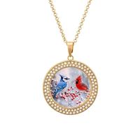 Blue Jay Cardinal Bird Winter Women's Custom Pendant Necklace Round Diamond Necklaces Jewelry Gifts for Men Birthday