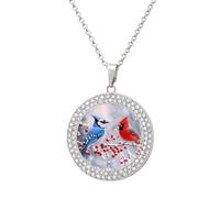 Blue Jay Cardinal Bird Winter Women's Custom Pendant Necklace Round Diamond Necklaces Jewelry Gifts for Men Birthday
