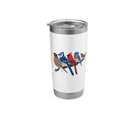 Blue Jay Cardinal Robin on a Branch Bird Birder Birdwatcher Stainless Steel Insulated Tumbler