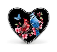 Blue Jay Cardinal1 Bird Butterfly Funny Metal Badge 1″ Heart Form Brooch Pin Clothes Hat Bag Accessories Tie Decor