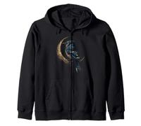Blue Jay Crescent Moon Celestial Bird Watching Zip Hoodie
