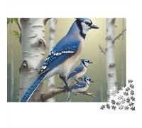 Blue Jay Family 1000 Piece Jigsaw Puzzle Beautiful Blue Jays on Birch Trees Home Decor Educational Gift 38x26cm/1000pcs