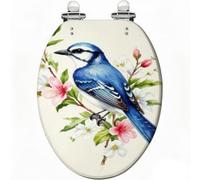 Blue Jay Flower Branch Decorative Toilet Seat Quiet Close Quick Release Hin