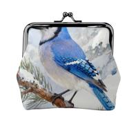 Blue Jay Leather Kiss Lock Coin Purse-Small Mini Wallet for Women