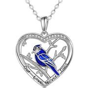 Blue Jay Necklace 925 Sterling Silver Blue Jay Pendant Necklaces Our Love Never Dies Bird Blue Jay Jewelry Gifts for Women Girls Blue Jay Lover